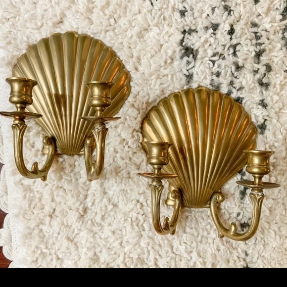 ✨SOLD✨Vintage Solid Brass Seashell Wall Sconce - Picture 1 of 9